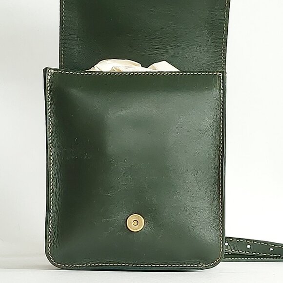 🦫🇨🇦Roots Vintage Rectangular Army Green Raw Leather Crossbody - Picture 7 of 10
